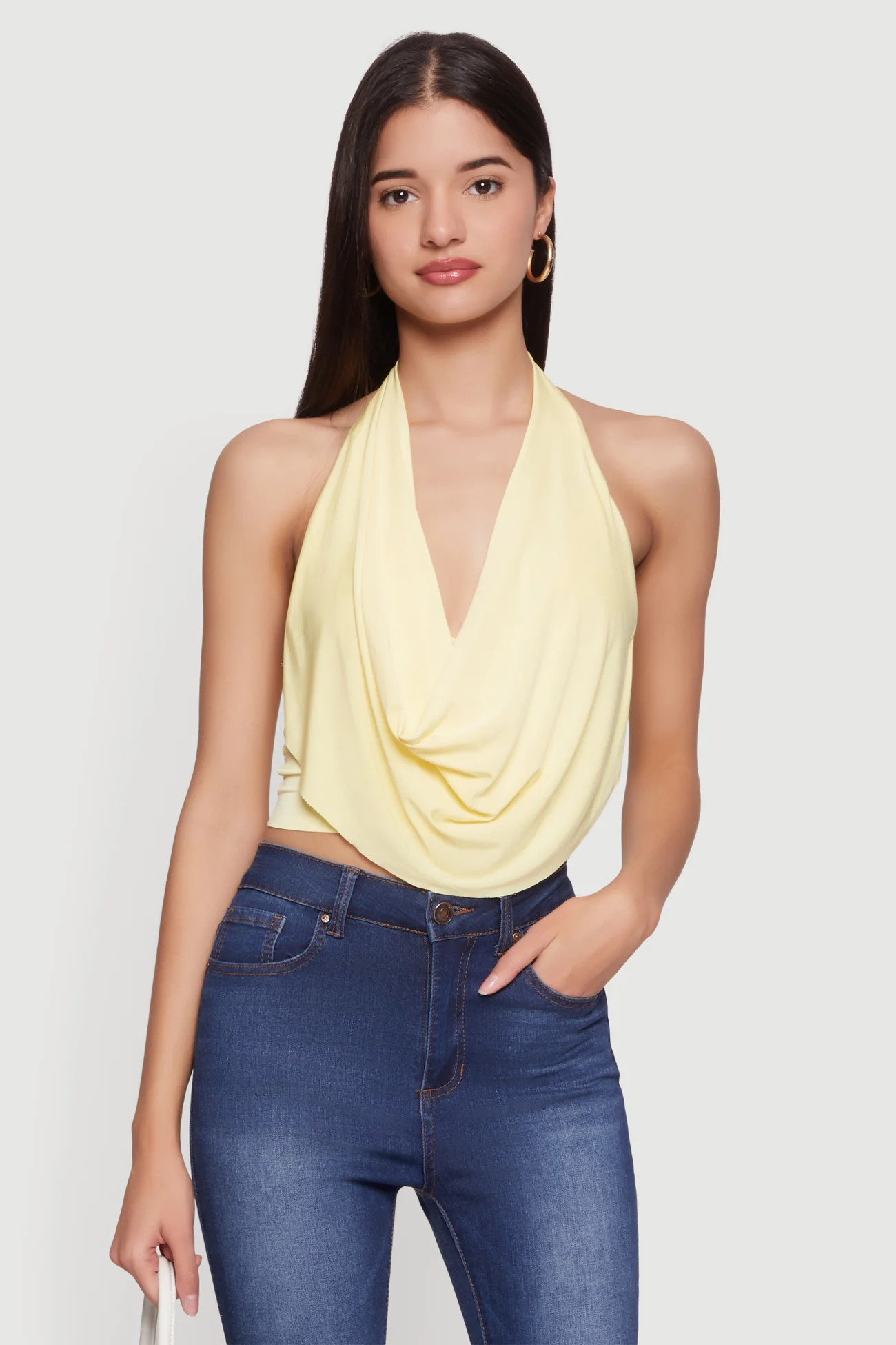 Cowl Neck Halter Crop Top | Rainbow Shops