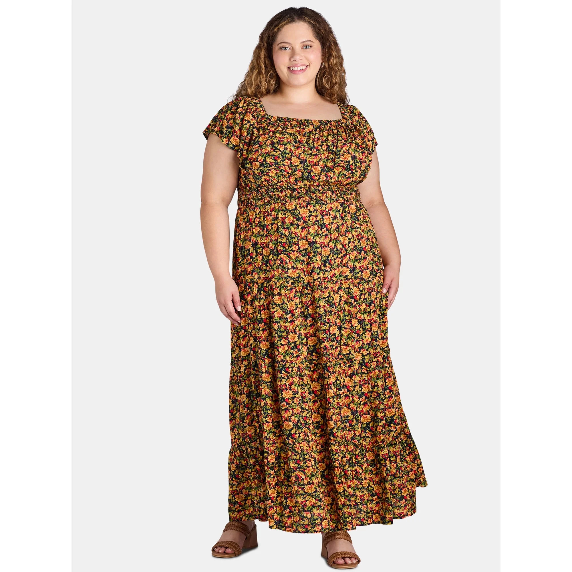 Terra & Sky Women's Plus Size Off The Shoulder Maxi Dress, Sizes 0X-4X | Walmart (US)