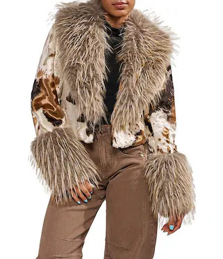 Bree Cow Faux Fur Shawl Collar Cropped Coat | Dillard's