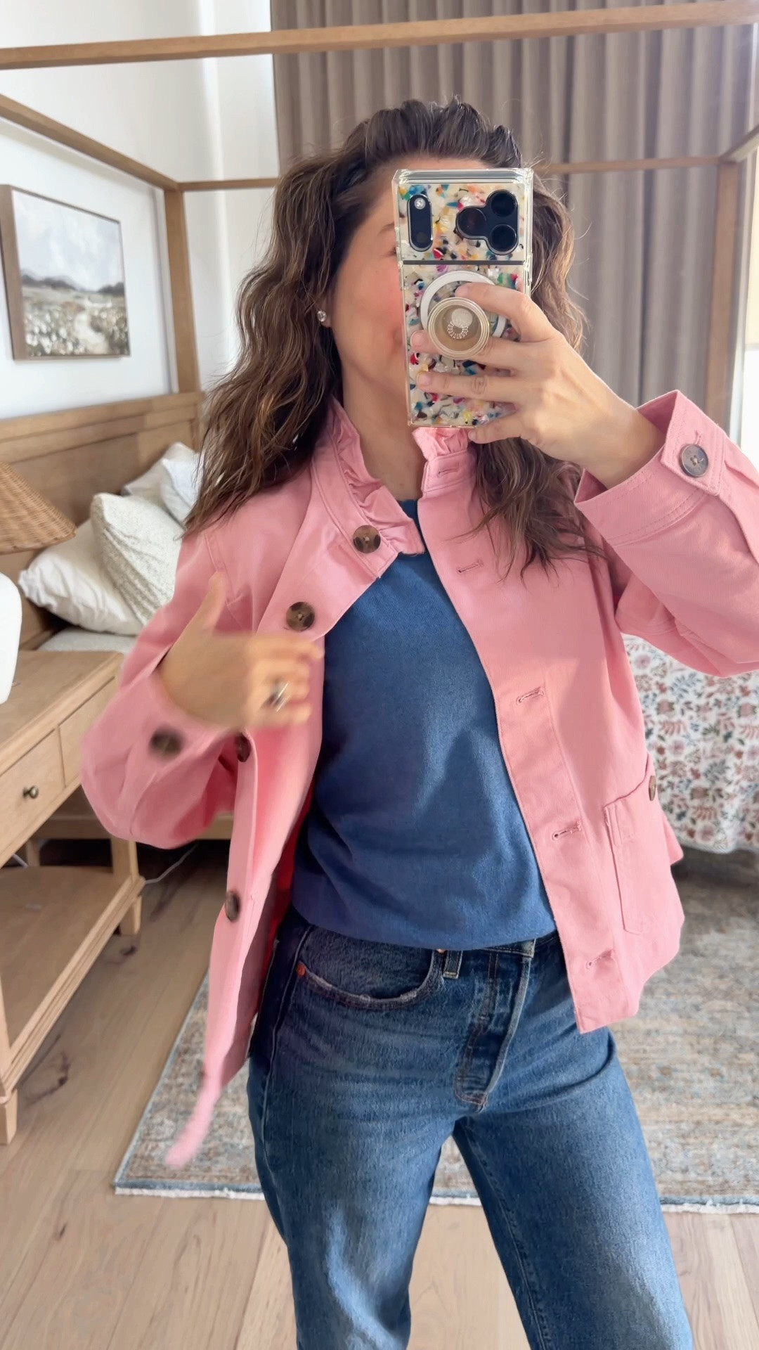 Casual dressy fall outfit 

Top XS 
Jacket XS 
Jeans 25
Flats 5

#LTKgrwm #LTKootd #LTKPetite