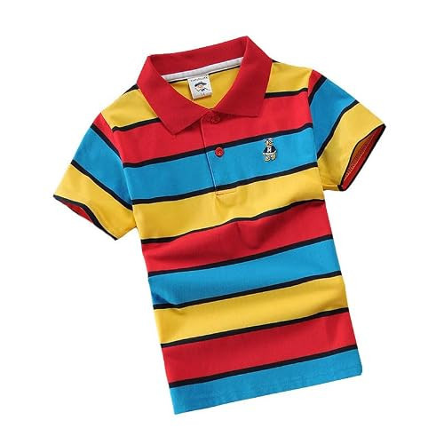 Kids Boys Striped Polo Shirt Short Sleeve School Uniform Shirt Cartoon | Amazon (US)