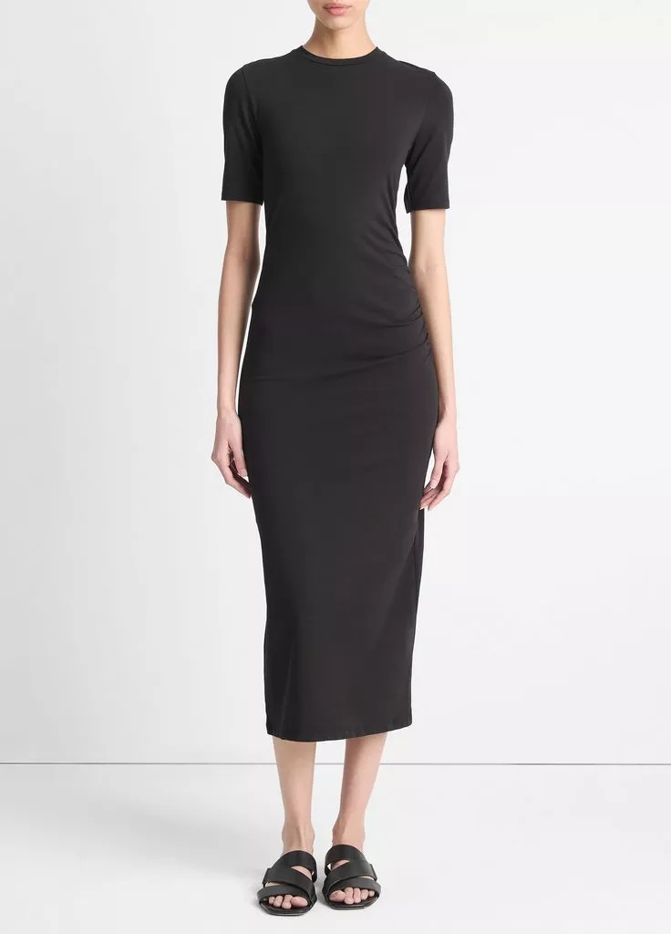 Pima Cotton-Blend Side-Drape Dress | Vince LLC