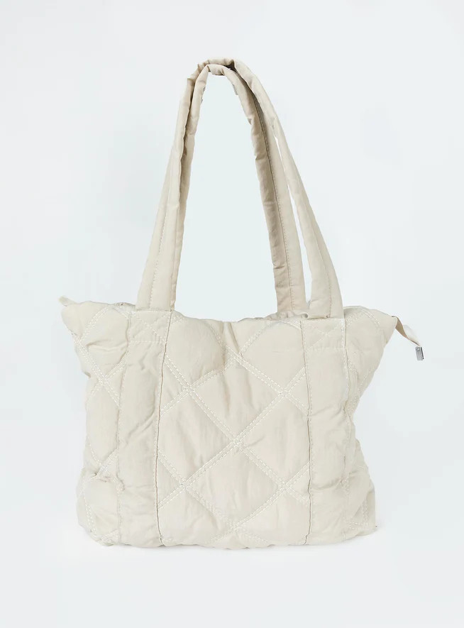 Jovie Nylon Quilted Tote Beige | Princess Polly US