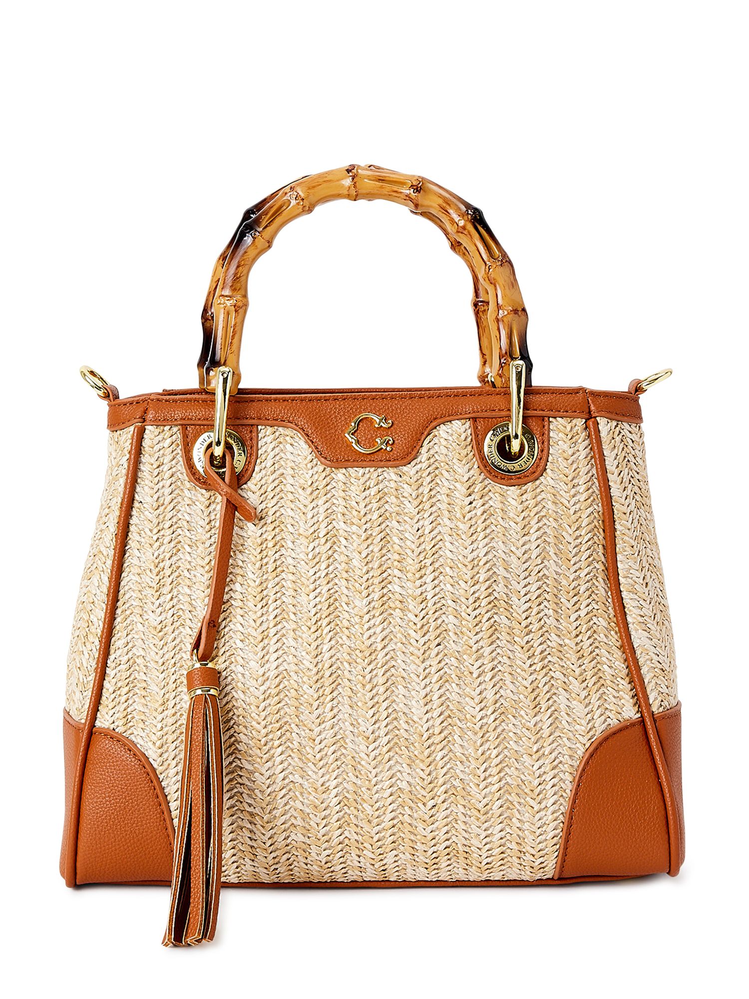 C. Wonder Women’s Adult Skye Satchel Bag with Bamboo-Look Handle Cognac - Walmart.com | Walmart (US)