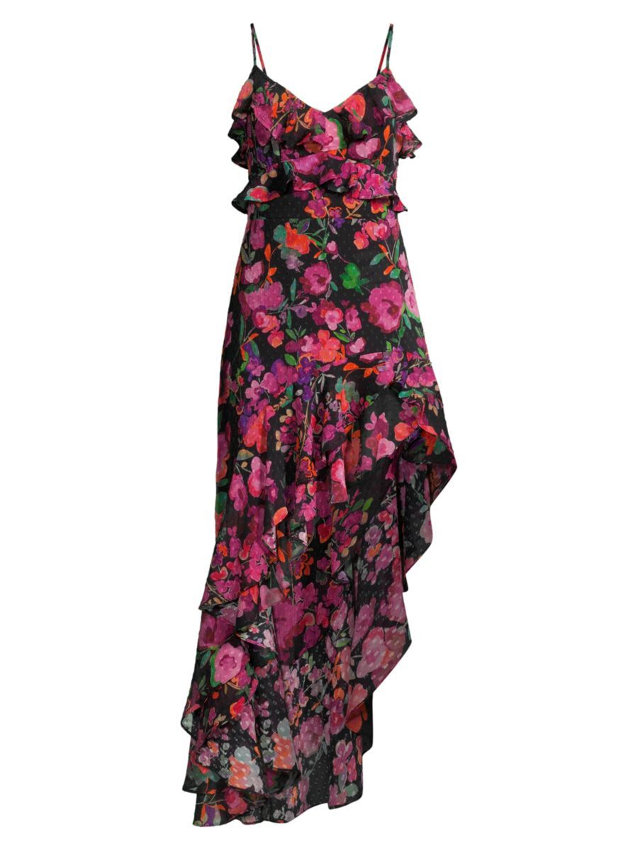 Shop Line & Dot Mika Asymmetrical Ruffled Floral Dress | Saks Fifth Avenue | Saks Fifth Avenue