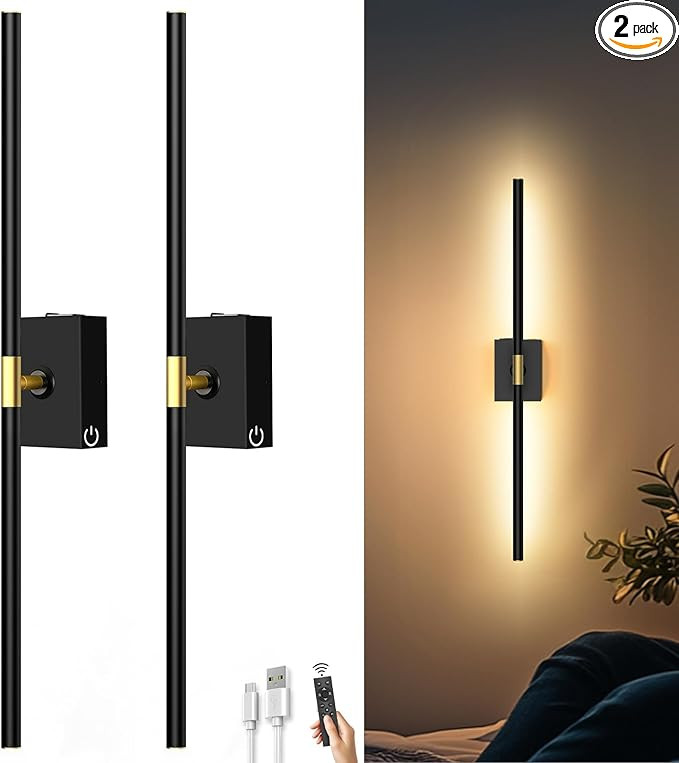 Battery Operated Wall Sconces Set of 2: 10000mAh Rechargeable Wall Lights with Remote Control, 36... | Amazon (US)