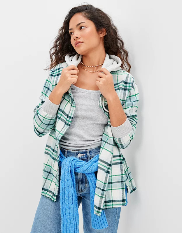 AE Oversized Hoodie Flannel | American Eagle Outfitters (US & CA)