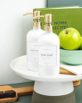 Vine Creations White Glass Soap Dispenser, 2 Pack Kitchen Soap Dispenser Set with Stainless Steel... | Amazon (US)