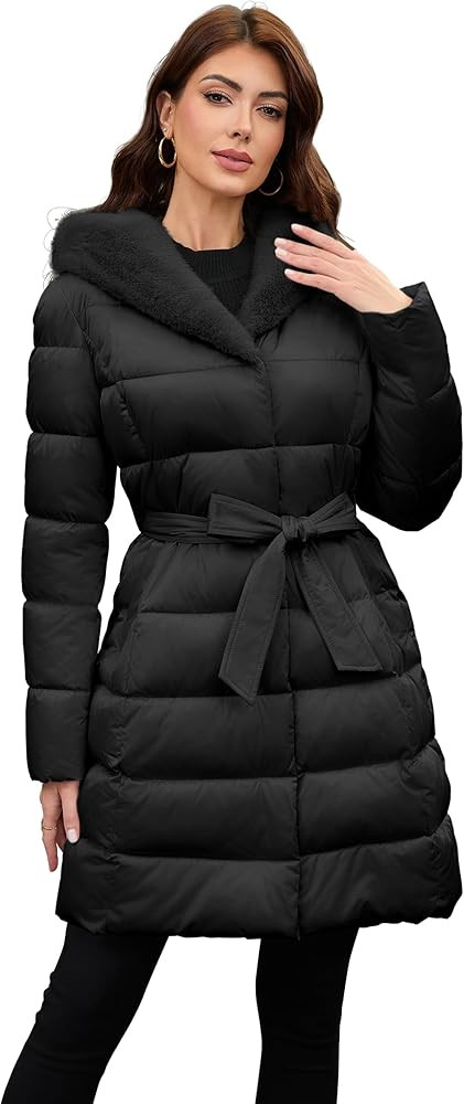 PAPILLON D'OR WEAR YOUR WINGS Women's Long Puffer Coat with Belt, Hood & Furry Lining - Knee-Leng... | Amazon (US)