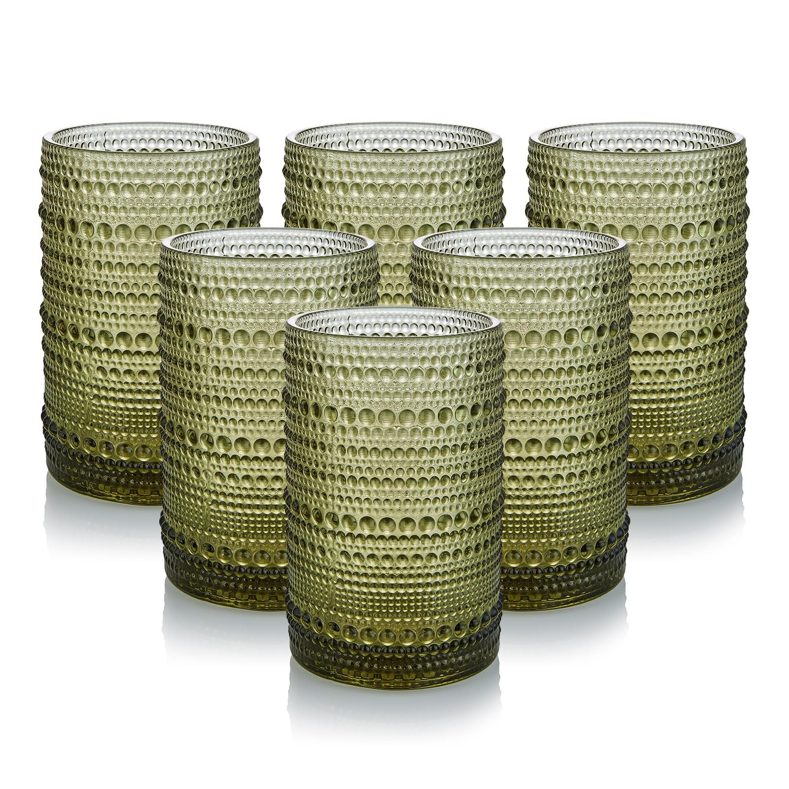 Hobnail Drinking Glasses Set of 6,15 oz Vintage Glassware Set Cocktail Glass Set, Embossed Green ... | Amazon (US)