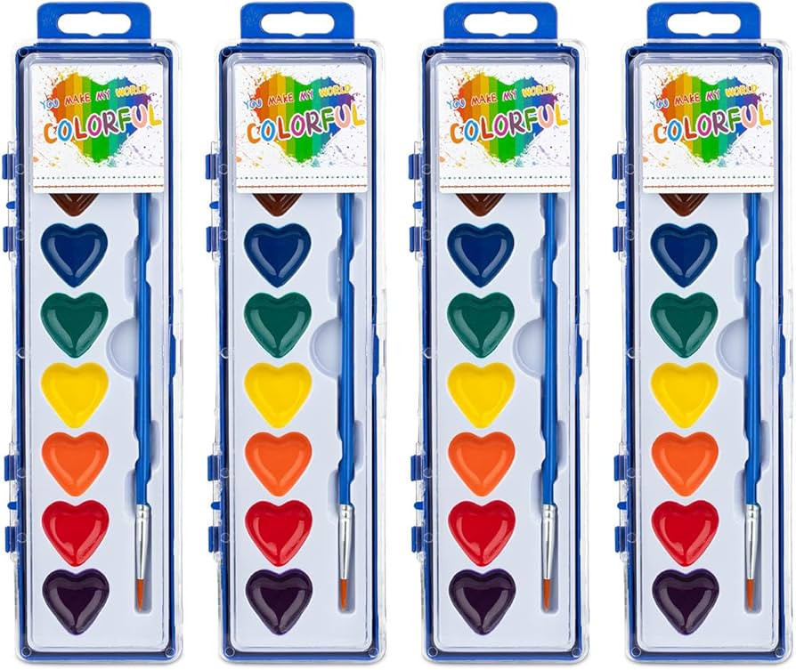 ARTLYMERS 4 Pack Water Color Paint Sets for Kids, 8 Colors Heart Watercolor Paint Set with Paintb... | Amazon (US)