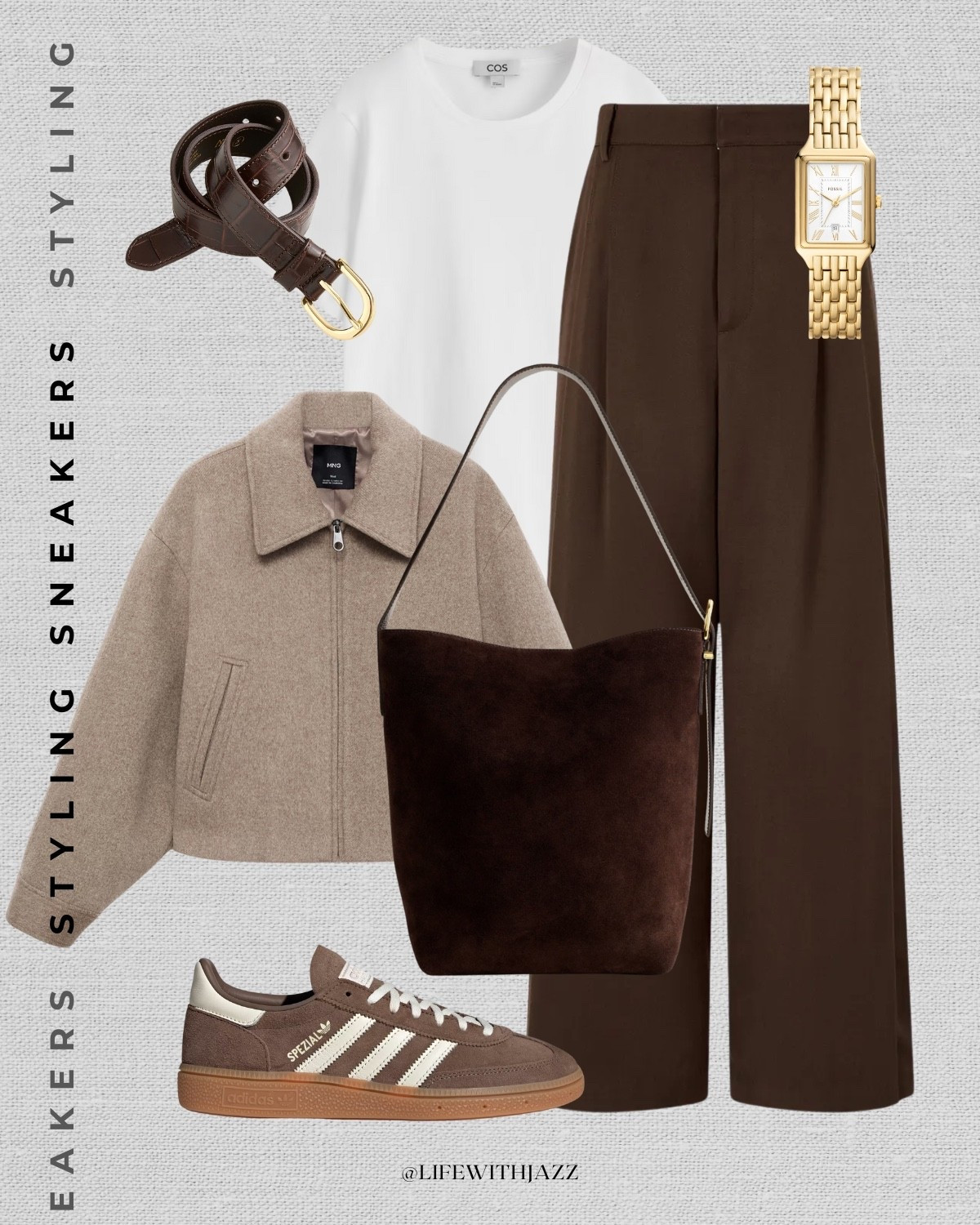 Styling sneakers for fall 

Fall style / relaxed style / elevated style / crop jacket/ brown trousers / adidas sneakers / chocolate brown outfit 

#LTKStyleTip #LTKSeasonal