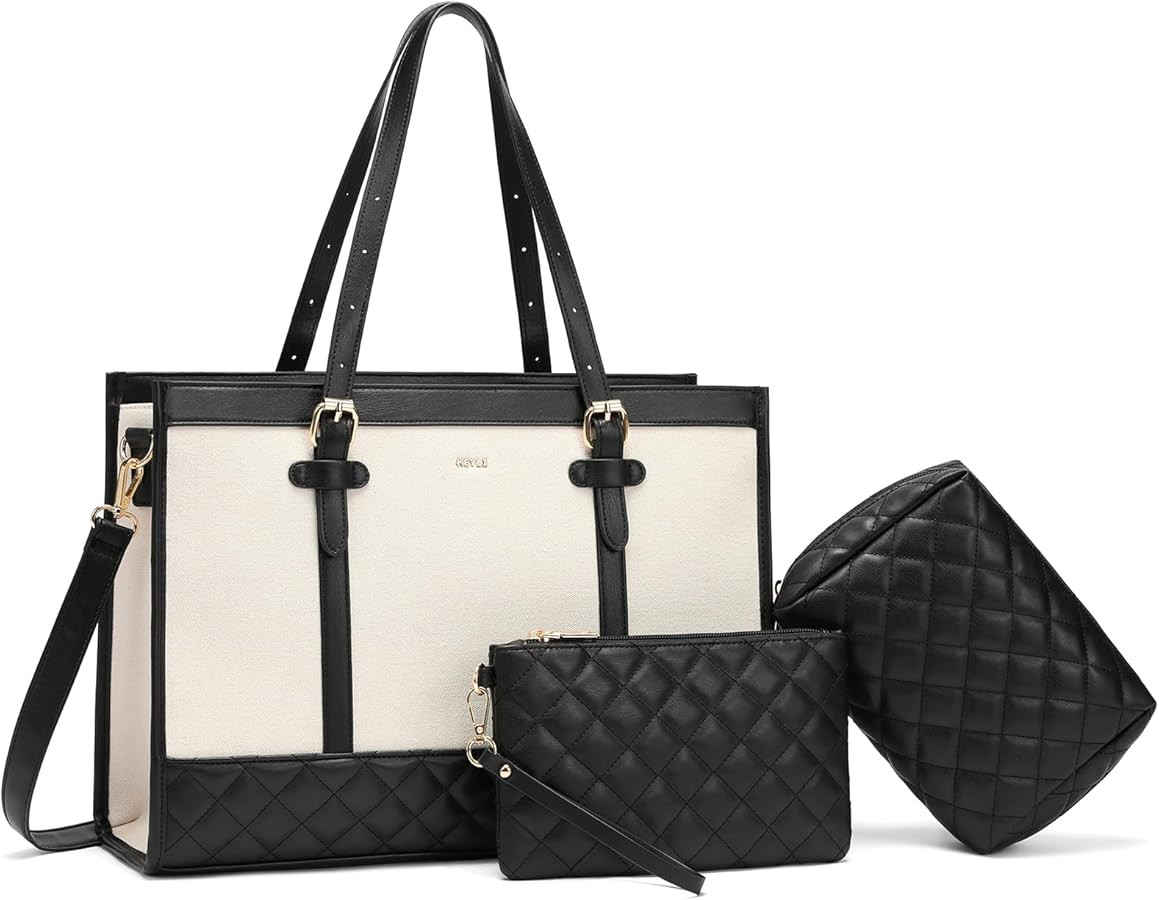 Keyli 3pcs Laptop Bag for Women,15.6 Inch Canvas Tote Bag Work Bags Large Business Computer Brief... | Amazon (US)
