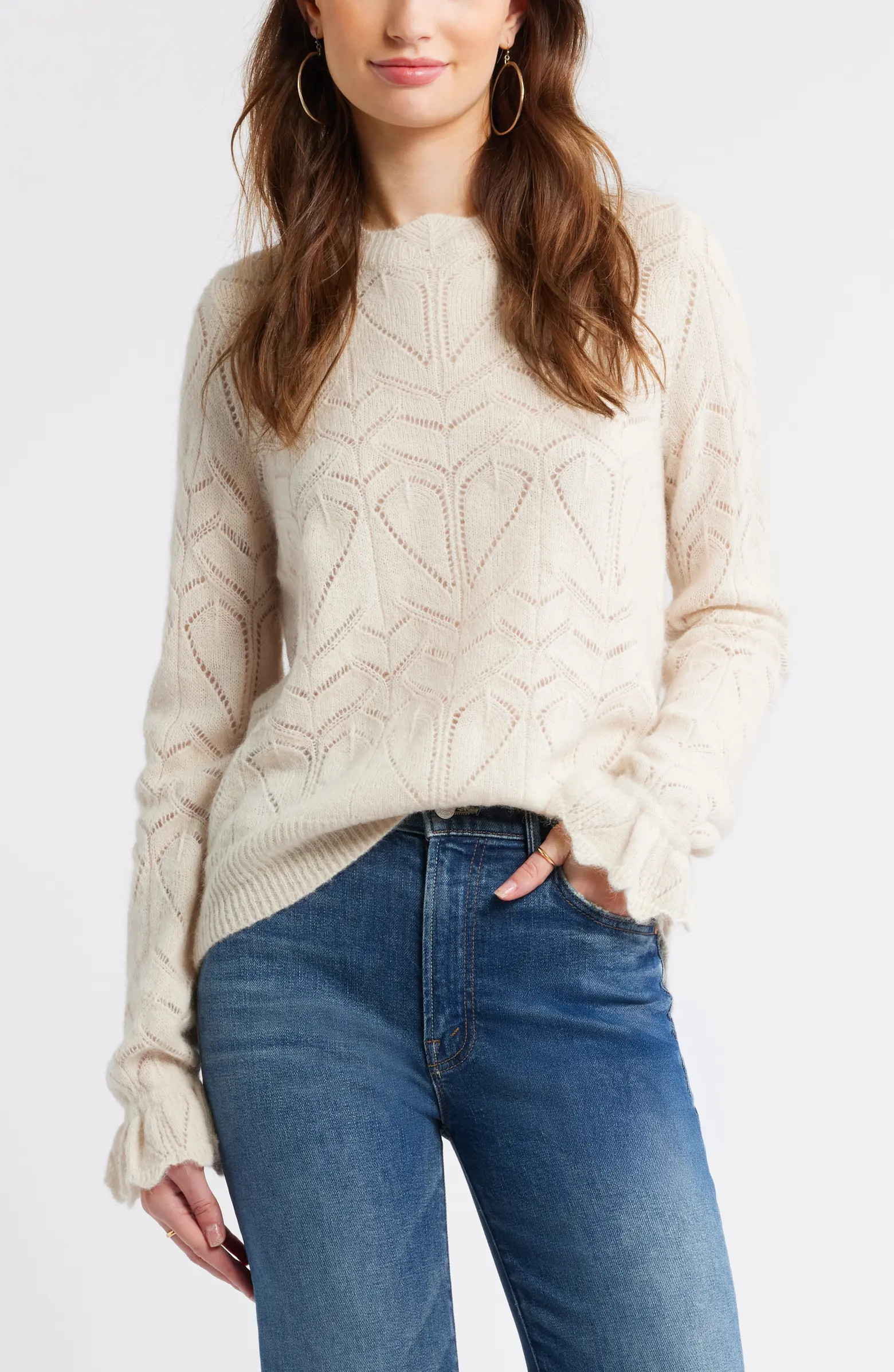 Pointelle Scallop Neck Sweater | Nordstrom