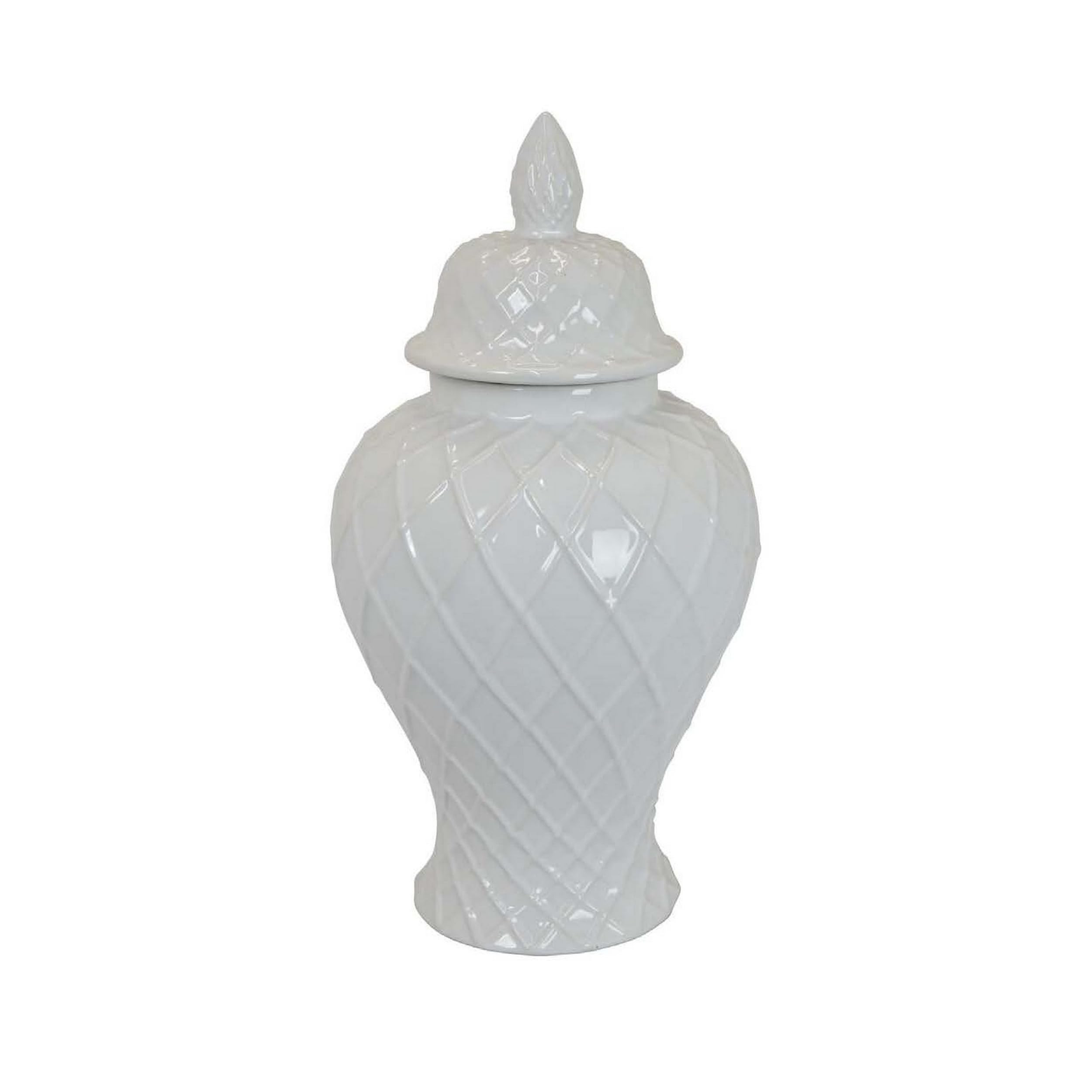 Benjara BM310094 20 in. Livie Geometric Design Temple Ginger Jar White | Amazon (US)
