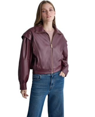 Bcbg Women's Moto Faux Leather Jacket - Shadow Merlot | Macy's
