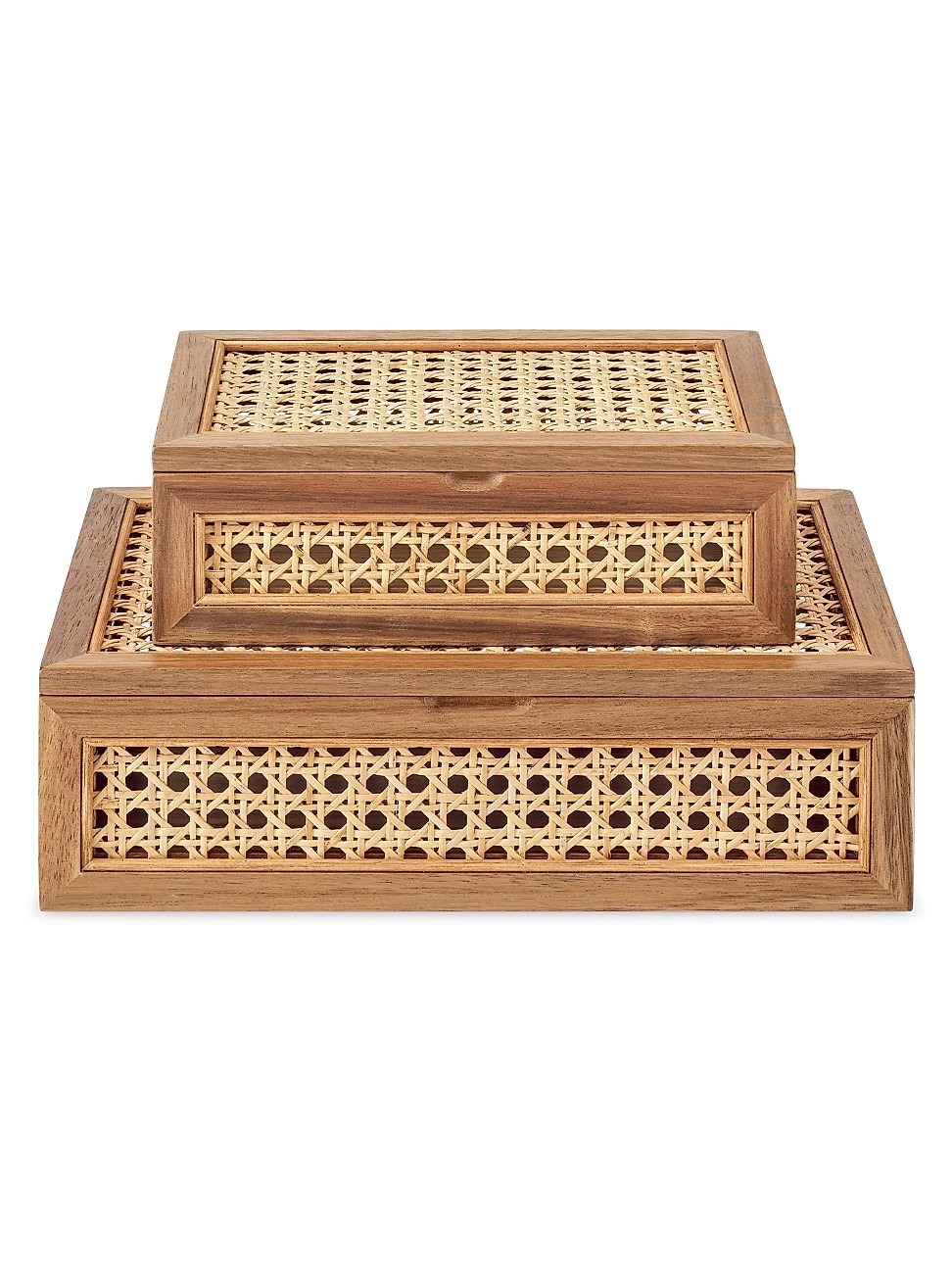 2-Piece Rattan Lidded Cane Box Set - Metal | Saks Fifth Avenue