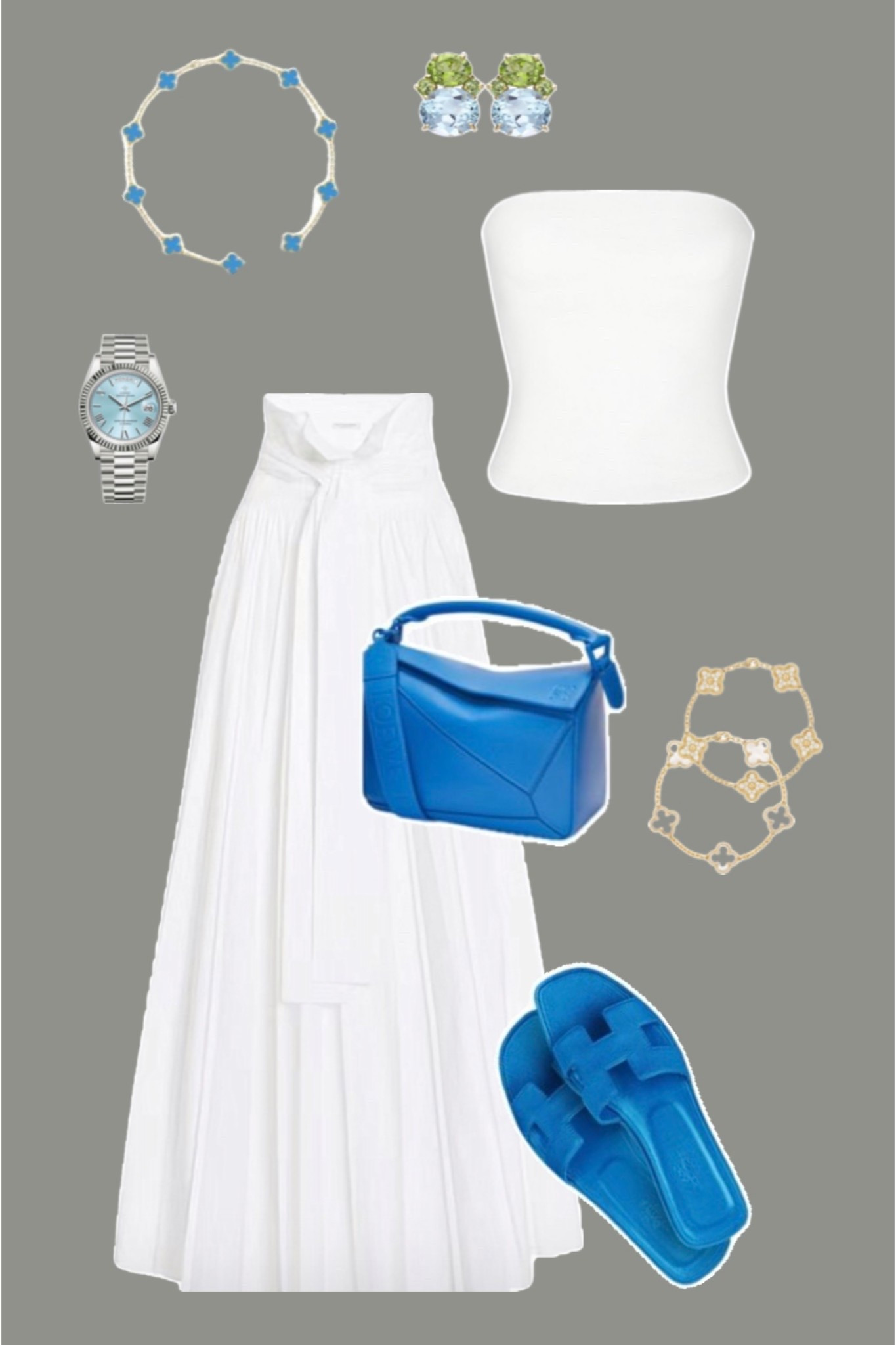 White strapless maxi skirt set with bold blue accessories

white two piece set, strapless white top, white maxi skirt, summer vacation outfit, European summer outfit, Amalfi Coast style, coastal chic outfit, blue statement bag, blue designer sandals, resort wear women, yacht outfit idea, classy summer look, elevated neutral outfit, vacation dinner outfit, luxury inspired summer style

#LTKTravel