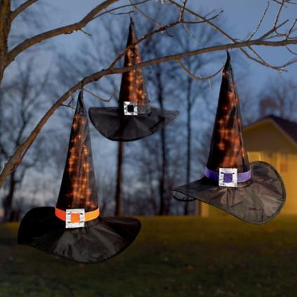 Pre-lit Witch Hats, Set of Three | Grandin Road