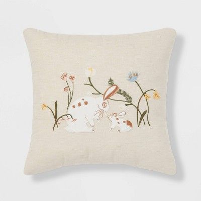 Mom and Baby Bunny Square Throw Pillow Cream - Threshold&#8482; | Target