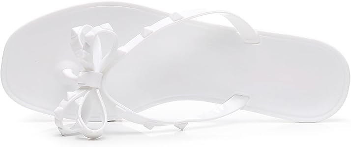 Womens Studded Sandals Flat Jelly Shoes Bow Flip Flops Thong for Ladies Black Size 7 Stud Slip On... | Amazon (US)