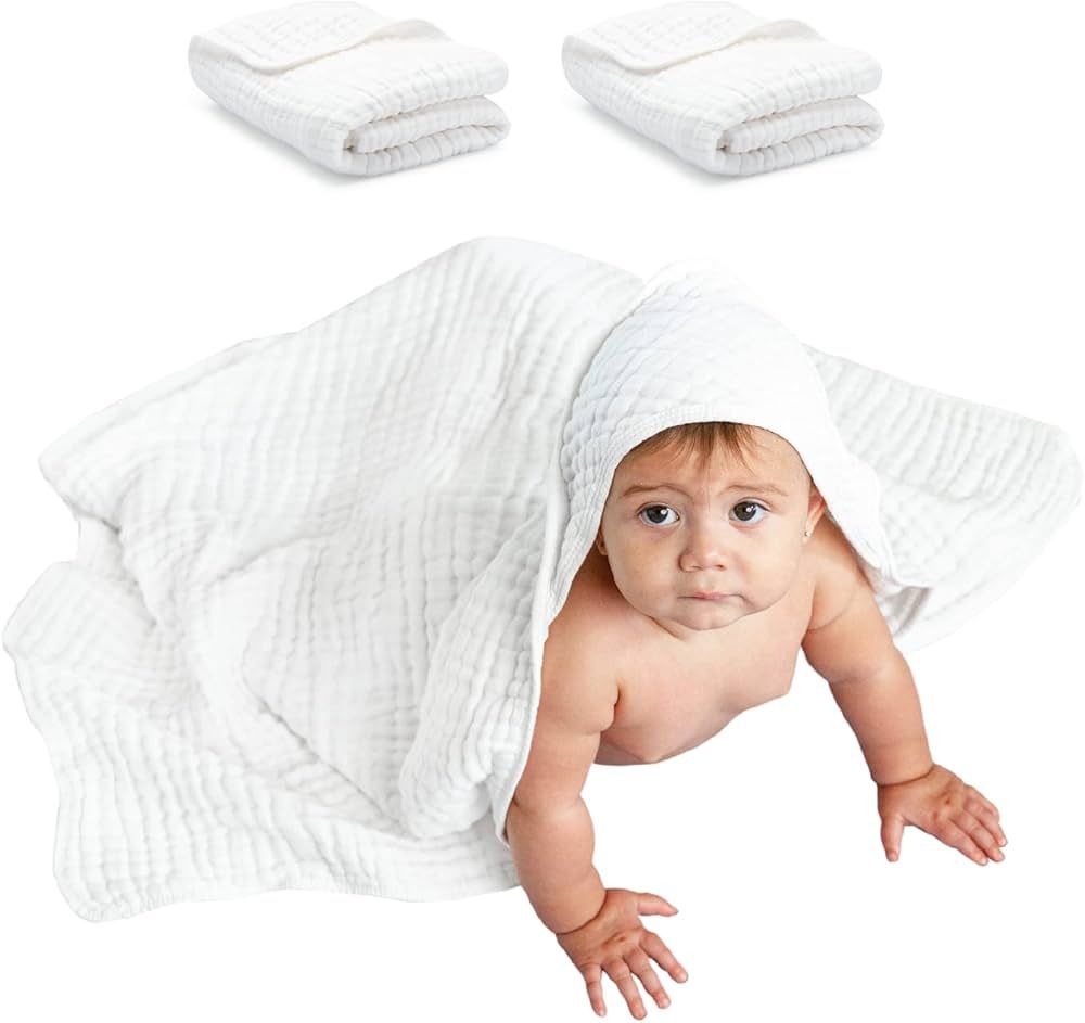 Comfy Cubs 2 Pack Baby Hooded Muslin Cotton Towel for Kids, Large 32” x 32”, Ultra Soft, Warm... | Amazon (US)