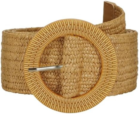 SUOSDEY Straw Woven stretchy Waist Belt for Women Dresses,Wide Boho Braided Elastic Belt with Rou... | Amazon (US)