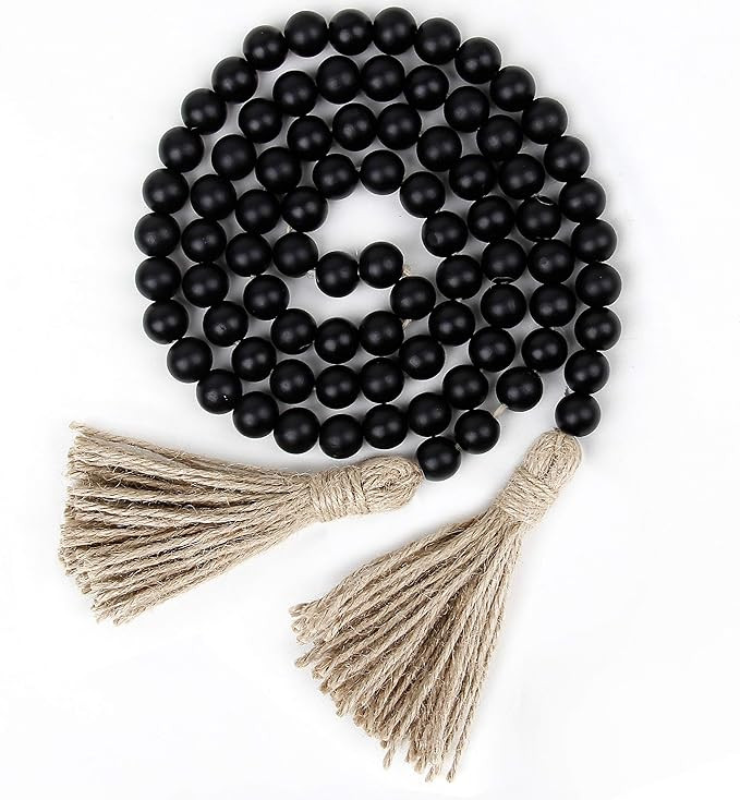 58in Wood Bead Garland with Tassels,Farmhouse Beads Rustic Country Decor Prayer Boho Beads Wall H... | Amazon (US)
