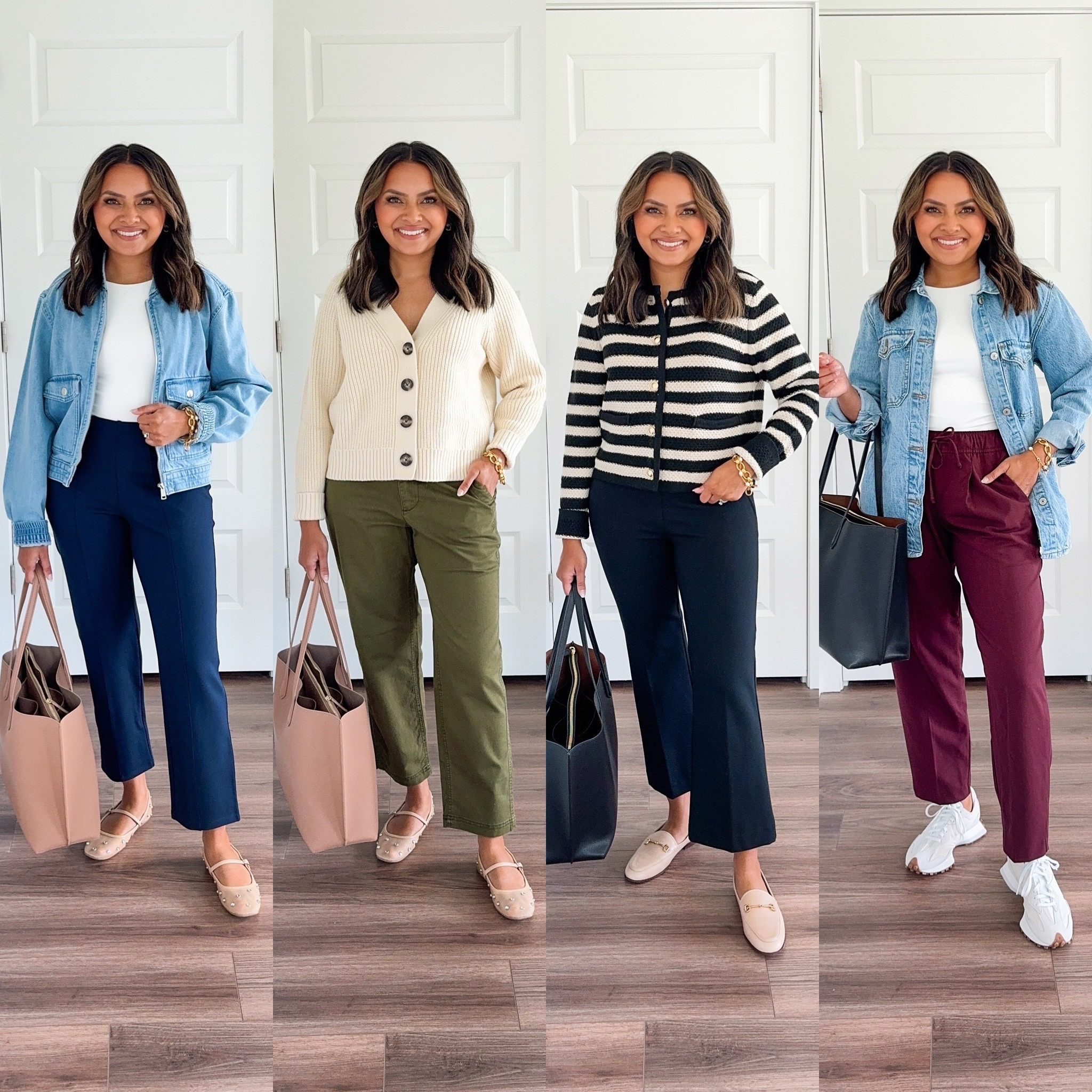 Denim jacket size XS petite TTS 
White tank top size XS TTS 
Navy straight ankle pants size XS Petite TTS 
Jeweled flats size 5 TTS 

Tan cardigan size XS Petite TTS
Green pants size XS Petite TTS 
Jeweled flats size 5 TTS 

Black and white striped cardigan size XS TTS 
Black crop flare pants size S petite TTS - 10% off and free shipping with code HONEYSWEETSPANX 
Loafers size 5 TTS 

Denim jacket size xxs regular - TTS 
White tank top size XS TTS 
Burgundy pants size XS petite TTS
Sneakers size 6.5 TTS 

Teacher Outfits 
Back to School  Workwear 
Summer outfits 
Summer sale 

Honey Sweet Petite 
Honeysweetpetite

#LTKStyleTip #LTKBacktoSchool #LTKWorkwear