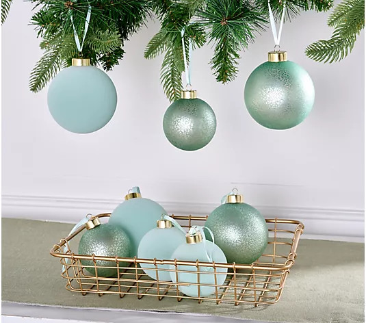 S/8 Mixed Frosted Glass and Velvet Ornaments by Lauren McBride - QVC.com | QVC