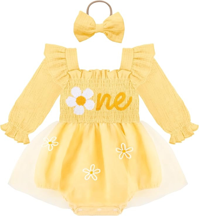HONGTEYA Baby Girl 1st Birthday Outfit First Birthday Gifts Long Sleeve Tulle Dress One Year Old ... | Amazon (US)