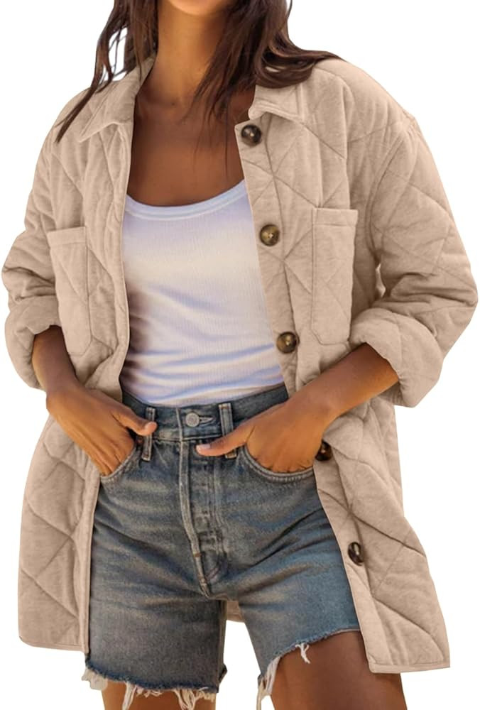 Danedvi Womens Casual Lapel Collared Lightweight Quilted Jackets Fall Winter Warm Loose Puffer Ou... | Amazon (US)