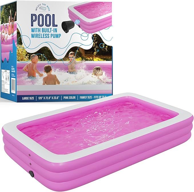 Inflatable Swimming Pool with Built-in Air Pump (Pink, Large, 120" x 72.8" x 23.6") - for Kids & ... | Amazon (US)