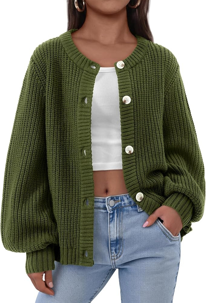 PRETTYGARDEN Womens Fall Cardigan Sweaters Crewneck Long Sleeve Button Open Front Knit Sweater Wo... | Amazon (US)