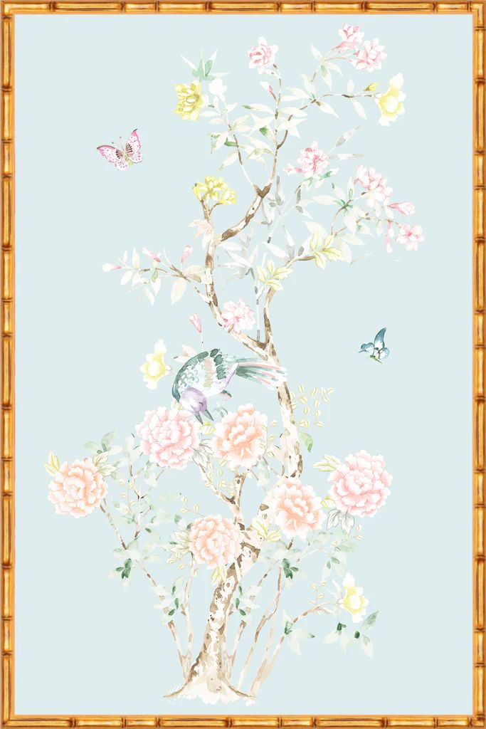 "Chinoiserie Garden 3" Framed Panel in "Lake" by Lo Home X Tashi Tseri | Lo Home by Lauren Haskell Designs