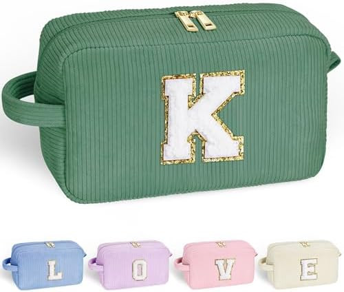YOOLIFE Travel Makeup Bag - Gifts for Women Initial Letter Cosmetic Bags for Women Girls Green Ma... | Amazon (US)