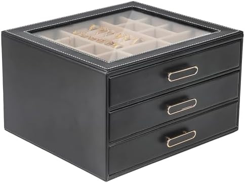 ASINGYER 3 Layer Jewelry Organizer Box with Glass Lids & 3 Drawers - Elegant Storage Solution for... | Amazon (US)