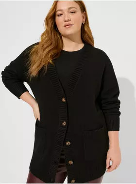 Vegan Cashmere Boyfriend Cardigan V-Neck Sweater | Torrid (US & Canada)