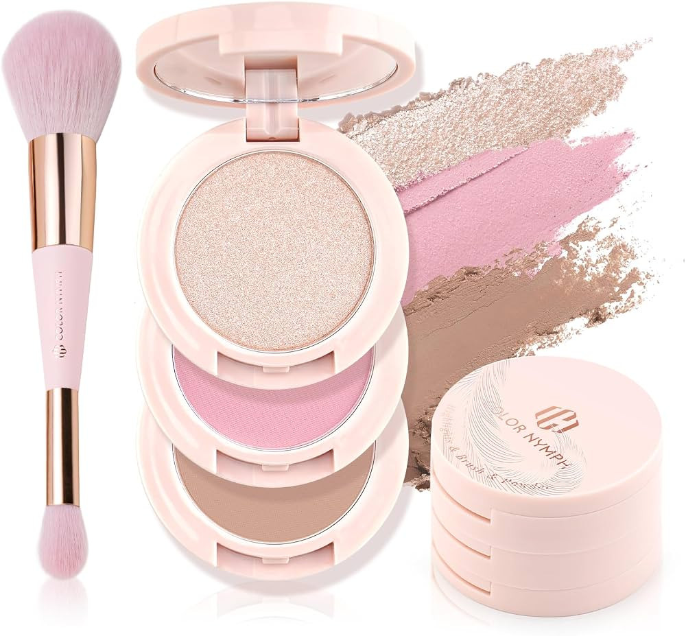 Color Nymph 3 Colors Contour Blush Highlighter Makeup Palette, Travel Size Make up Kit, Blush & H... | Amazon (US)