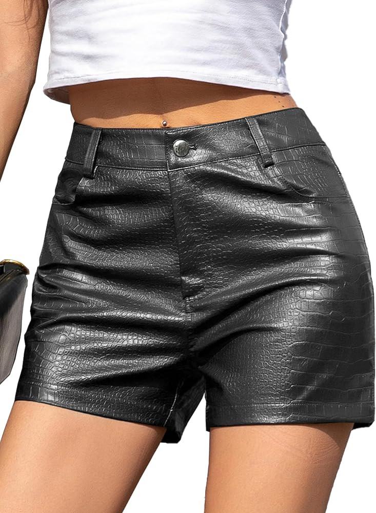 We1Fit Women's Faux Leather Shorts Stretchy High Waisted Pleather Shorts | Amazon (US)
