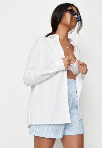 Missguided - White Cotton Poplin Oversized Shirt | Missguided (UK & IE)