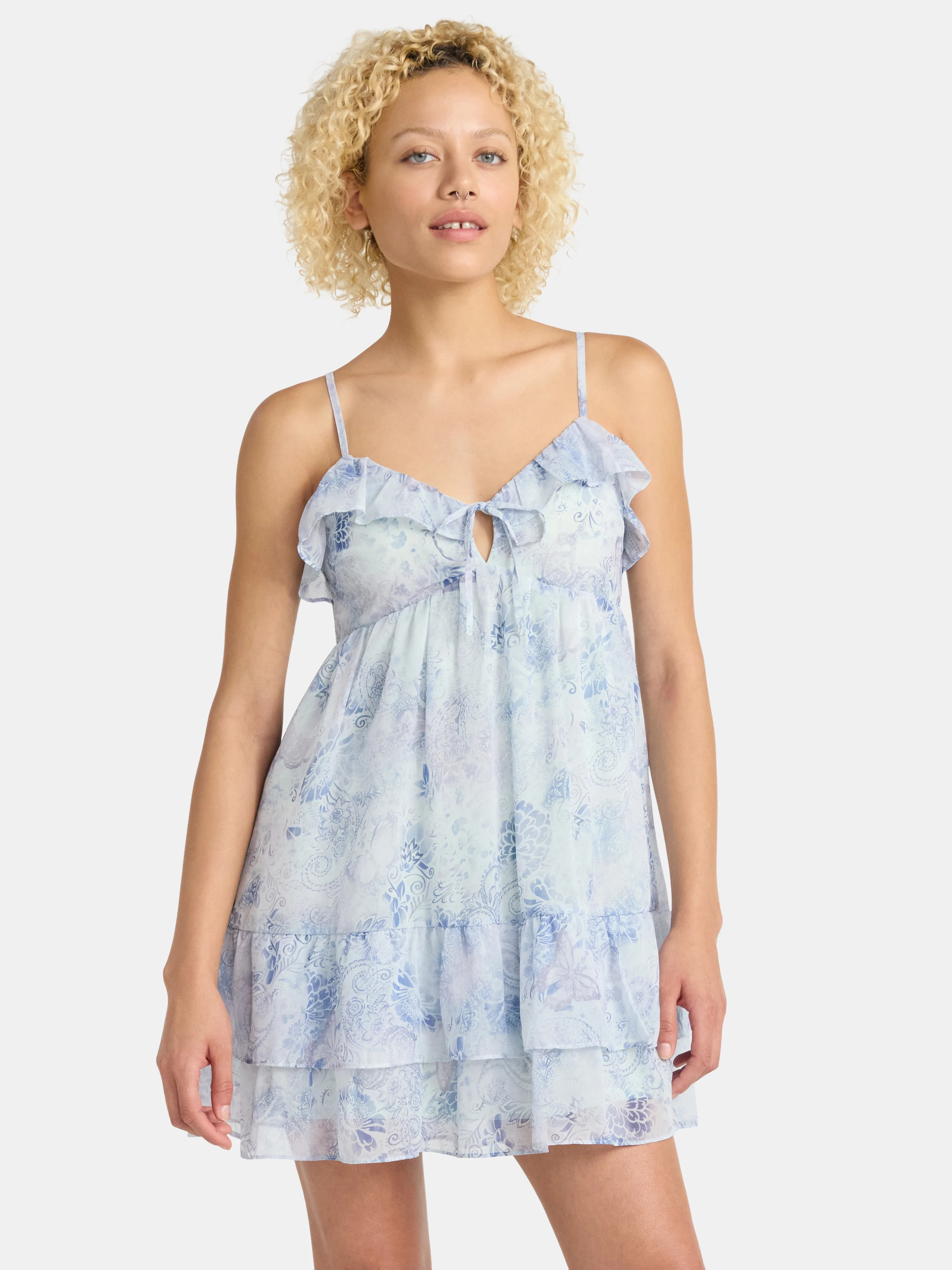 No Boundaries Ruffle Tier Mini Dress, Women's | Walmart (US)