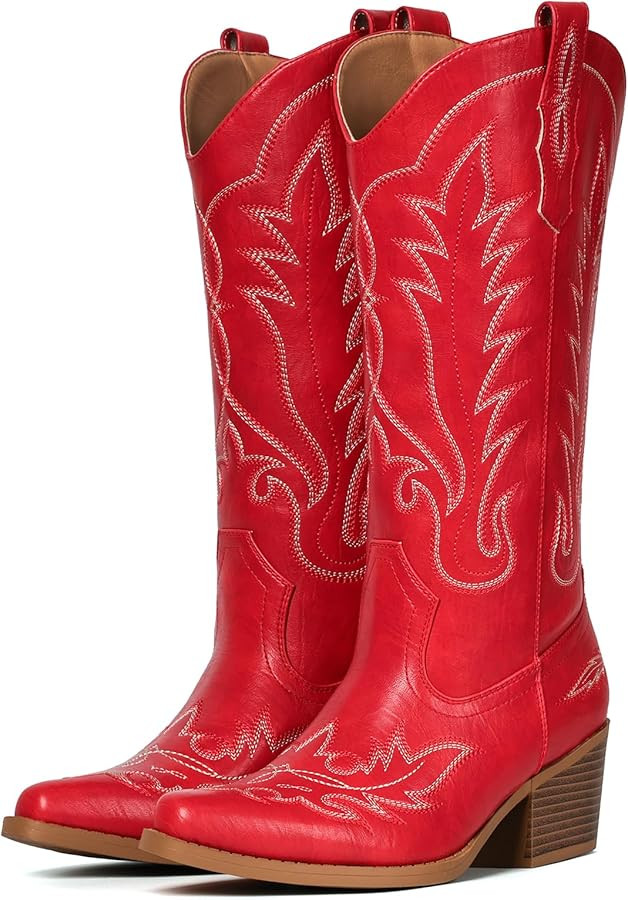 Suede Cowboy Boots for Women Western Mid Calf Cowgirl Boots with Embroidered, Retro Snip Toe Fash... | Amazon (US)