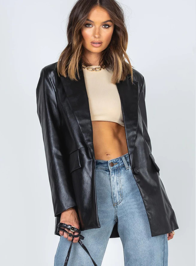 Jocelyn Faux Leather Blazer Black | Princess Polly US