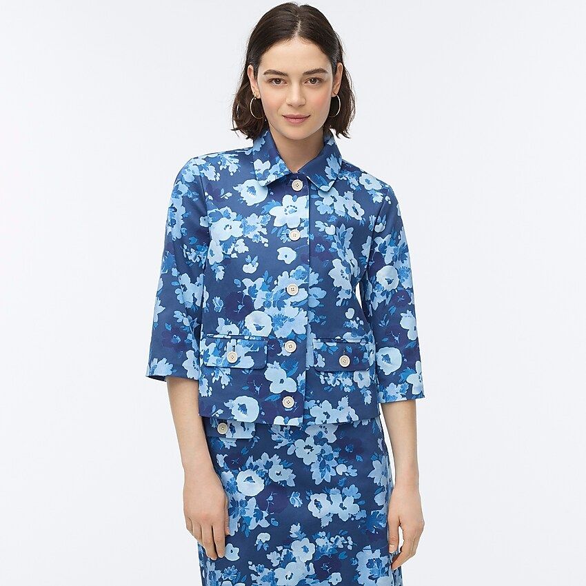 Button-front jacket in watercolor begonias print | J.Crew US
