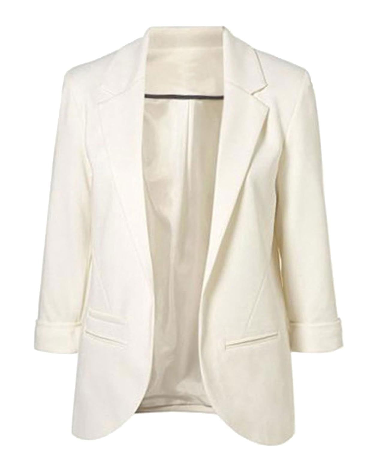 FACE N FACE Women's Cotton Rolled up Sleeve No-Buckle Blazer Jacket Suits | Amazon (US)