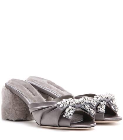 Embellished Satin And Shearling Sandals | Mytheresa (UK)