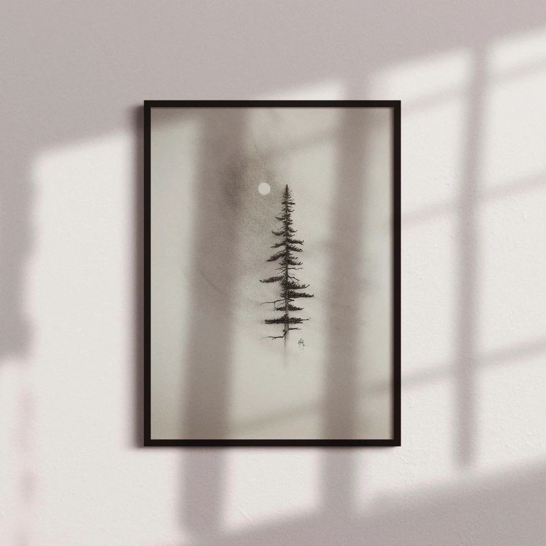 Charcoal Pine Print | Pine Trees |  Large Wall Art | Charcoal Sketch | Forest Art Print | | Etsy (US)