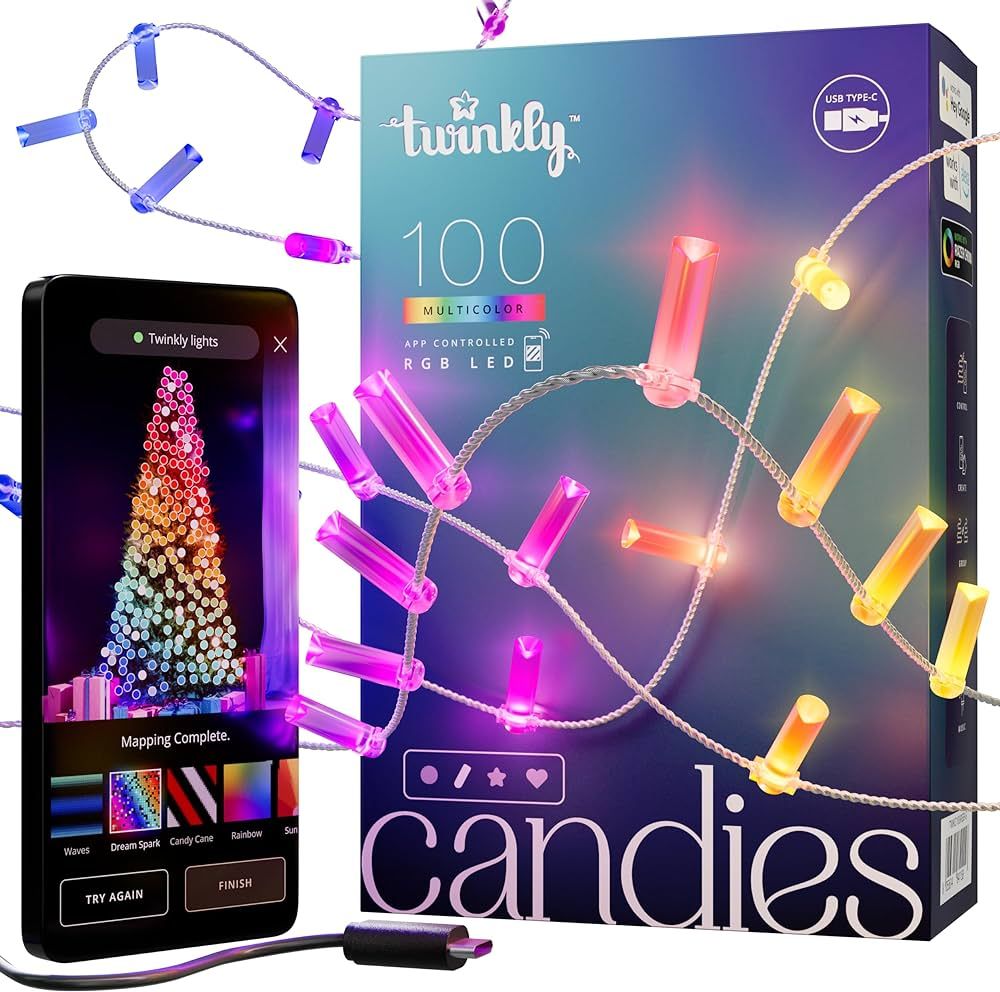 Twinkly Candies App-Controlled Candle-Shaped LED Light String, 100 RGB (16 Million Colors) LEDs. ... | Amazon (US)