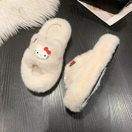 Sanrio Cartoon Plush Slippers Hello Kitty Women Winter Home Warm Thick Sole Sandals Fashion Cute Sweet Girl Slippers Anti Slip | Walmart (US)